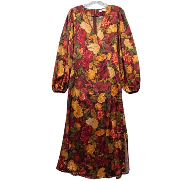 Petal & Pup Dresses & Skirts - Petal and Pup Zimmer Floral Satin Maxi Dress Sangria Bloom‎ Boho Romantic Chic S